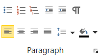 Paragraph Ribbon contains various options such as bullets, numbering, indenting and paragraph alignment.